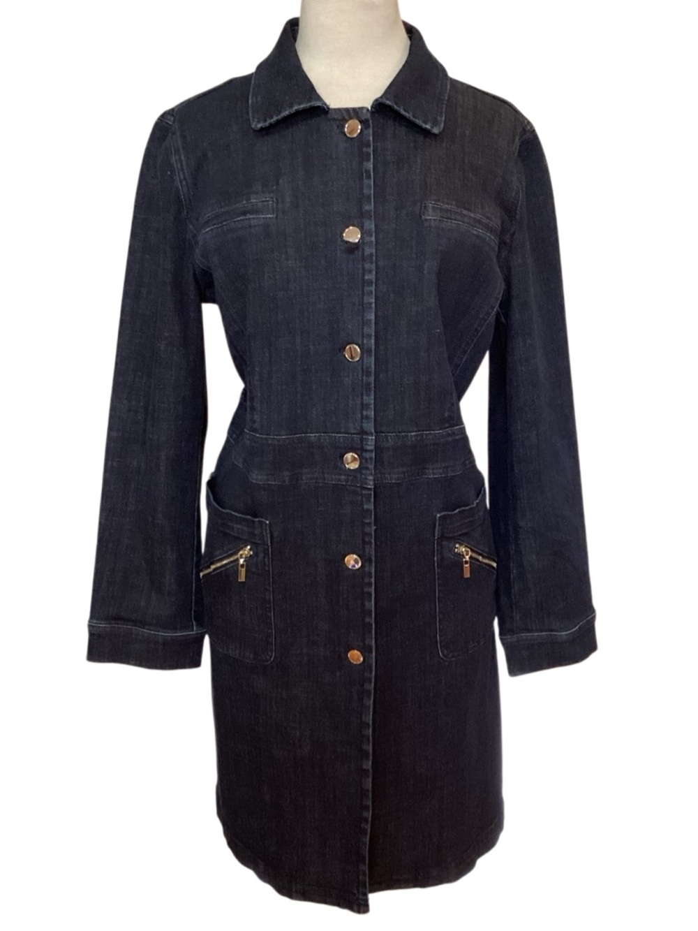 Chicos Womens Elongated Denim dress Jacket Dark Indigo size 12 Large - Picture 3 of 9